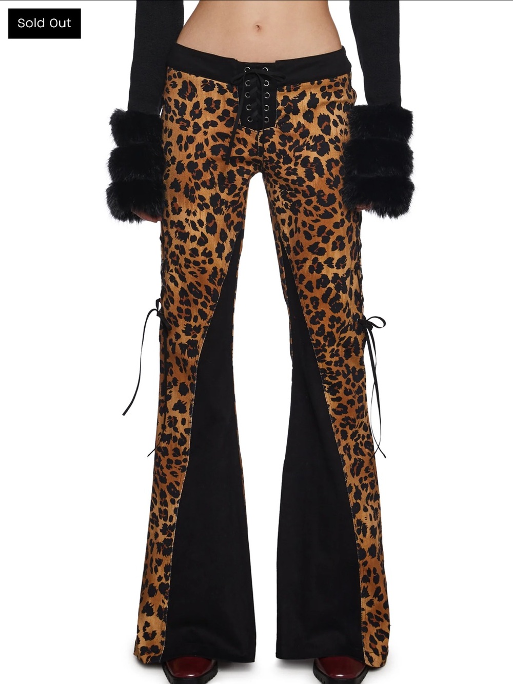 Dolls Kill Leopard Lace-Up Flare Pants - Black & Brown